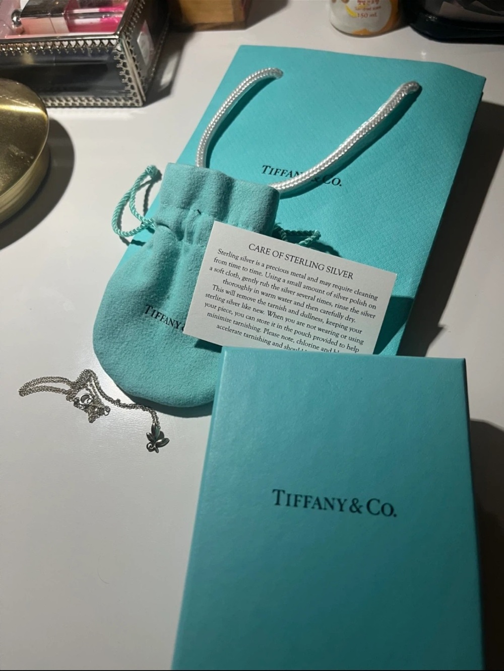 Tiffany & Co. Olive Necklace Blue Gift Box, Pouch and Bag Set